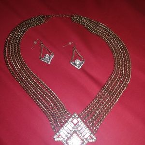 Gold and sparkle necklace and earring set